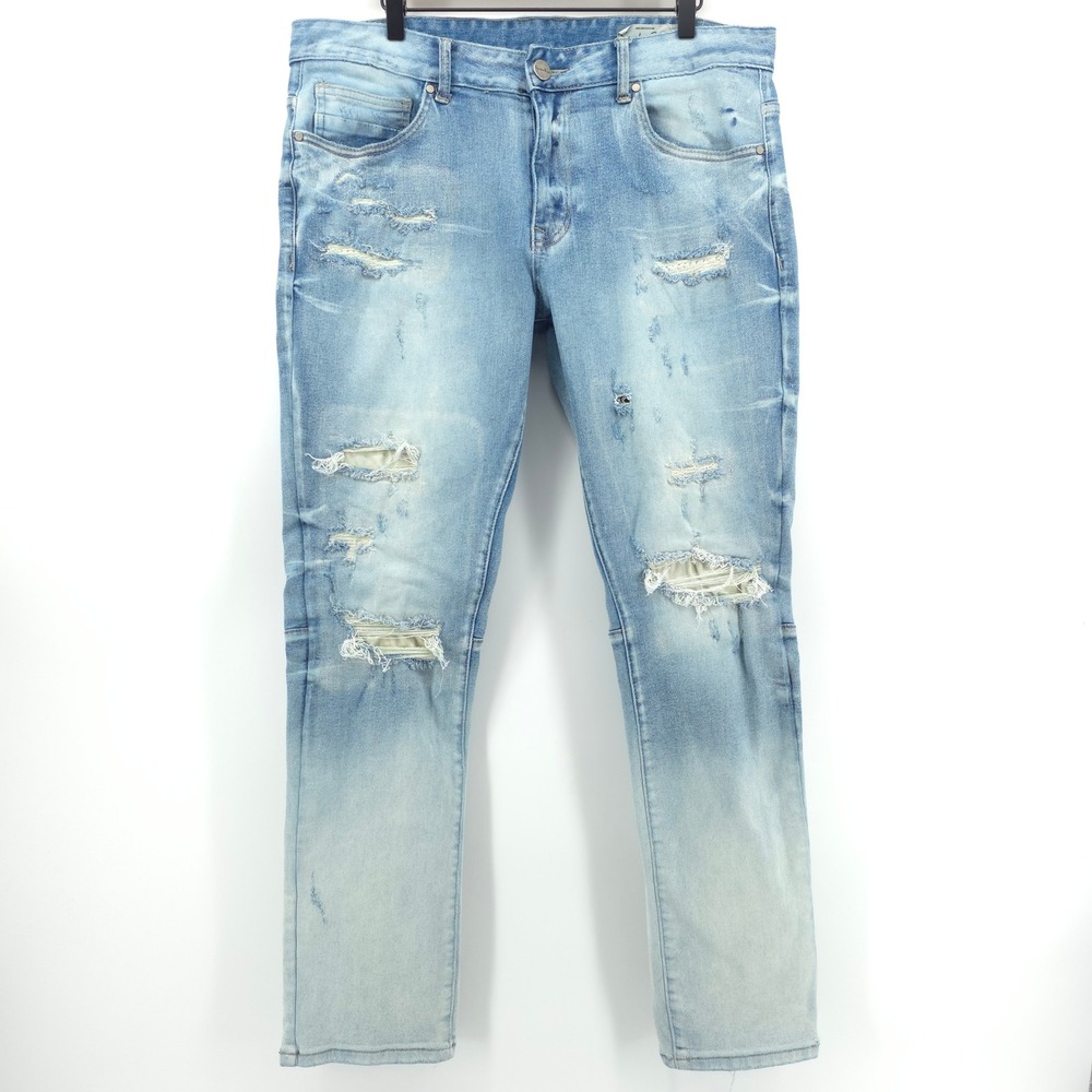 Smoke Rise Mens Jeans Distressed Ripped 36x32 Light Wash Streetwear Denim